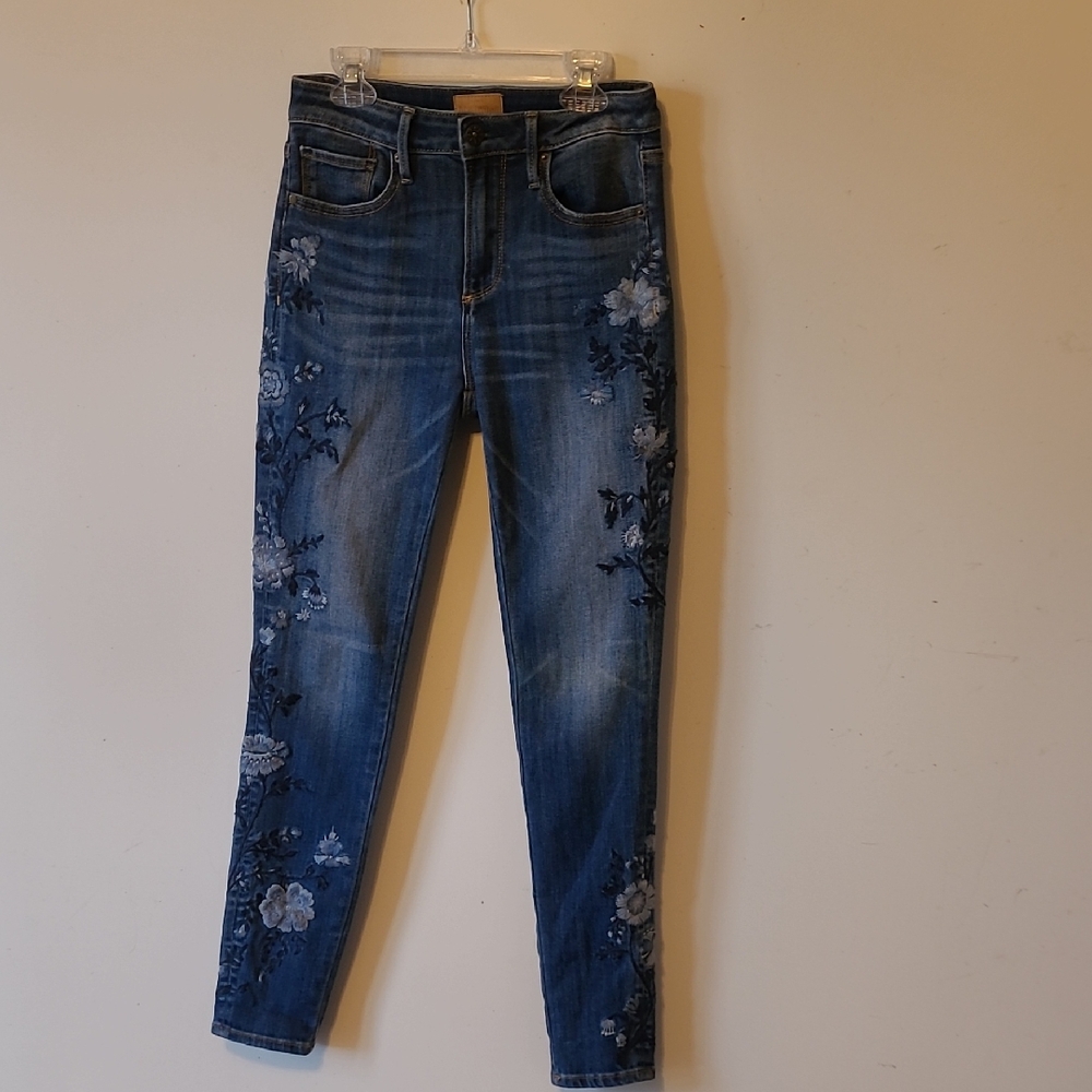 DRIFTWOOD BOHO EMBROIDERED FLORAL BLUE DENIM JEANS 24 25 SUNDANCE